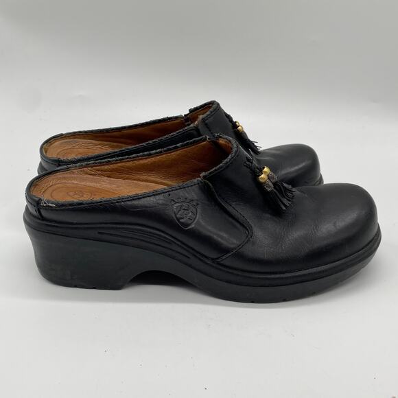 Black Leather Women's Clogs - Picture 3 of 10